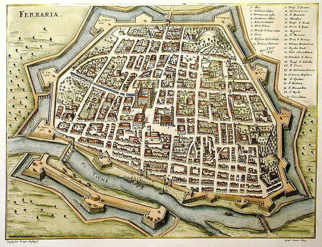 Middeleeuwse kaart van Ferrara