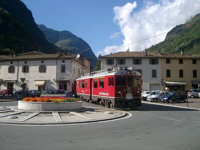 Trein arriveert in Tirano
