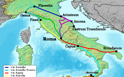Kaart met oude Romeinse wegen
