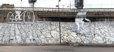 Graffiti door Blu in Milaan, Piazza Monte Titano