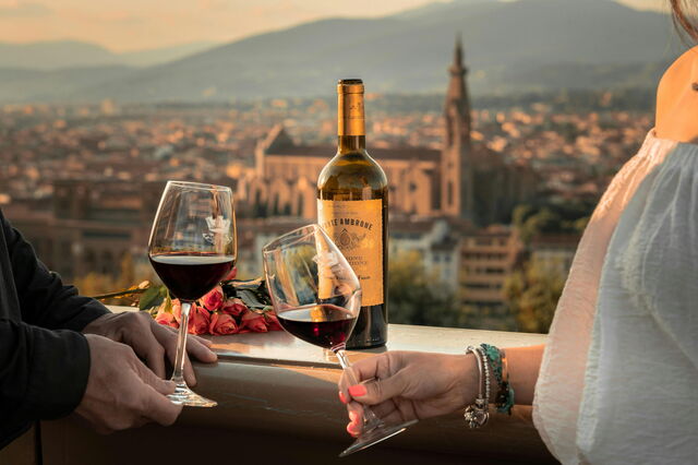Wijn en uitzicht in Florence
