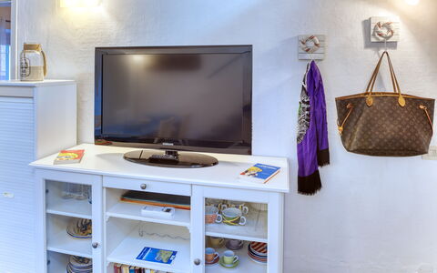 Appartamento Ivana - Levanto: Kamer, Elektronisch Apparaat, Televisietoestel, Muur, Stellingen, Plank, Plat Scherm, Lavendel