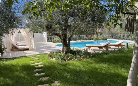 Villa Mimosa - Diano Marina: Fabriek, Schaduw, Boom, Lucht, Land Lot, Buitenmeubels, Vrije Tijd, Gras, Natuurlijk Landschap, Landschap