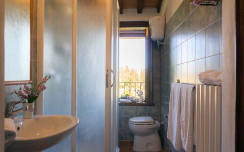 Villa Lugnano: Gebouw, Eigendom, Loodgieterswerkinrichting, Wastafel, Fabriek, Purper, Badkamer, Spiegel, Interieur Ontwerp, Hout