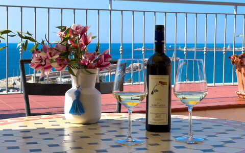 Vista Mare Borgo Peri: Meubilair, Zee, Tafel, Oceaan, Buitenmeubels, Drinkware, Stoel, Tafelkleed, Buitentafel, Kust