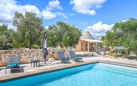 Trullo Ulivo: Water, Wolk, Fabriek, Lucht, Eigendom, Meubilair, Zwembad, Blauw, Azure, Boom