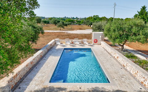Trullo Under The Apulian Sky: Water, Fabriek, Eigendom, Lucht, Zwembad, Azure, Rechthoek, Boom, Gras, Zwemwater