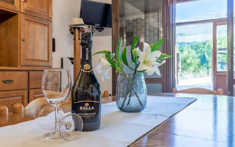 Casa Tramonti: Eigendom, Tafel, Fabriek, Fles, Gebouw, Cabinetry, Drinkware, Tableware, Bloem, Hout
