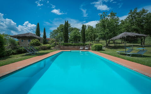 Borgo La Casina - Badia Agnano, Toscana: Water, Wolk, Fabriek, Eigendom, Lucht, Zwembad, Azure, Blauw, Boom, Schaduw