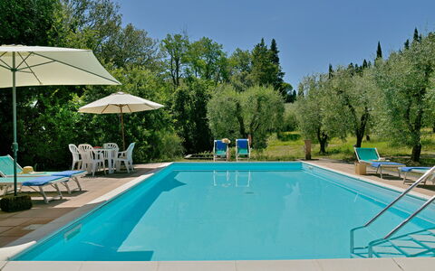 Torre Di Montelopio: Water, Zwembad, Meubilair, Fabriek, Lucht, Stoel, Natuur, Azure, Boom, Buitenmeubels