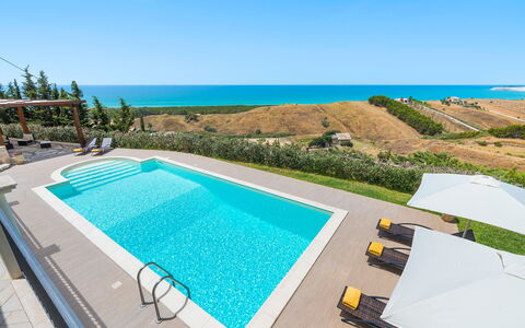 Villa Vistamare - Montallegro, Sicilia: Water, Lucht, Fabriek, Gebouw, Azure, Zwembad, Buitenmeubels, Rechthoek, Schaduw, Stoel
