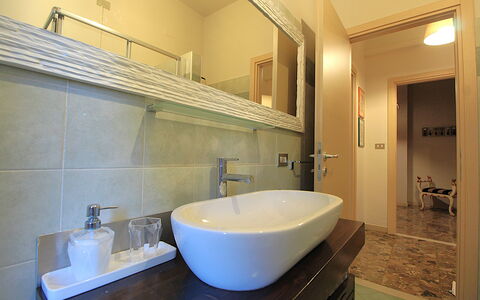 Dal Molin Apartment, Garda Lake, Ac, Fitness, Jacu: Kraan, Spiegel, Loodgieterswerkinrichting, Eigendom, Wastafel, Wastafel In De Badkamer, Gebouw, Badkamer, Badkamerkast, Hout