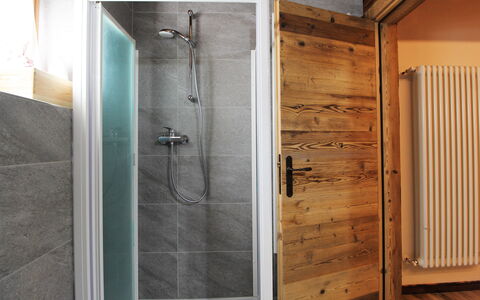 Baita La Ciamorza, Dolomiti, Veneto: Deur Van De Douche, Badkamer, Douche, Loodgieterswerkinrichting, Deur, Interieur Ontwerp, Hout, Verdieping, Douchekop