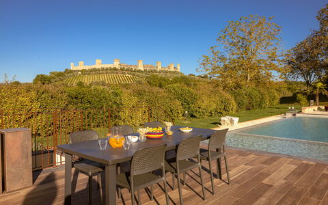 Il Borgo, Borgo Campassini, Monteriggioni: Meubilair, Tafel, Buitenmeubels, Stoel, Buitentafel, Keuken En Eettafel, Tuin, Schaduw, Backyard, Eco Hotel
