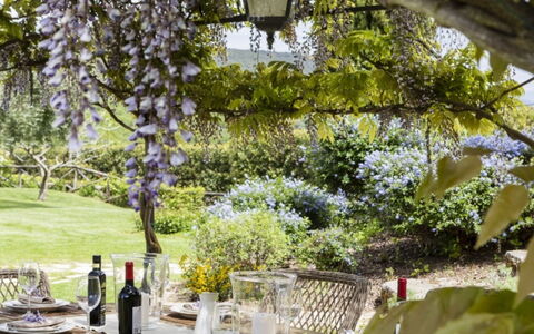 Villa Sibilla: Tuin, Meubilair, Struik, Tafel, Buitentafel, Schaduw, Buitenmeubels, Stoel, De Lente