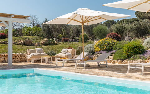 Masseria Le Monache: Buitenmeubels, Paraplu, Schaduw, Stoel, Tuin, Toevlucht, Bloempot, Eco Hotel, Landscaping, Ontwerp