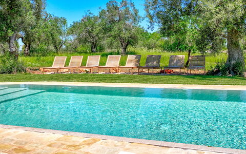 Trulli Corte Kalia, Golf & Puglia: Blauw, Zwembad, Toevlucht, Tuin, Schaduw, Buitenmeubels, Landscaping, Waterpartij, Backyard, Eco Hotel