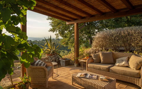 Villa Olivo: Meubilair, Hout, Buitenmeubels, Stoel, Bloempot, Tafel, Schaduw, Veranda, Tuin