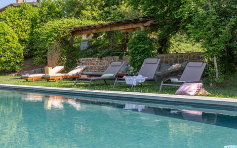 Casale le Fonti: Zwembad, Buitenmeubels, Tuin, Ligstoel, Toevlucht, Schaduw, Eco Hotel, Backyard, Vrije Tijd, Landscaping