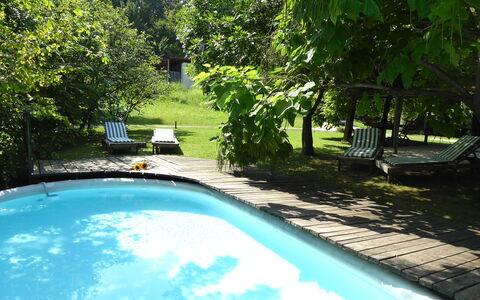 Chalet Fagarè, Pool, Sauna, Prosecco Hills: Zwembad, Buitenmeubels, Meubilair, Schaduw, Backyard, Toevlucht, Tuin, Stoel, Paraplu, Vrije Tijd