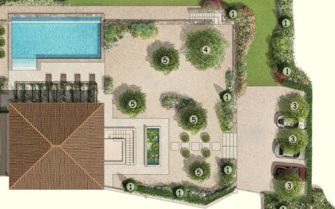 Villa Elisa: Tuin, Landscaping, Backyard, Ontwerp, Werf, Binnenplaats, Patio, Outdoor Structuur, Flagstone, Herenhuis
