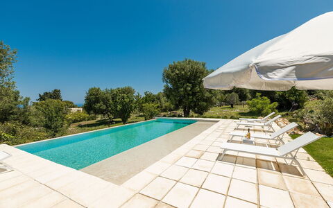 Villa Riva: Blauw, Zwembad, Tuin, Schaduw, Landscaping, Flagstone, Tegel