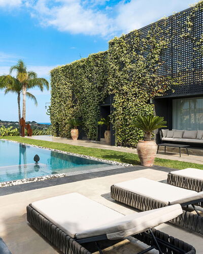 Villa Monica: Tuin, Schaduw, Landscaping, Zwembad, Eco Hotel, Toevlucht, Villa, Hacienda, Binnenplaats
