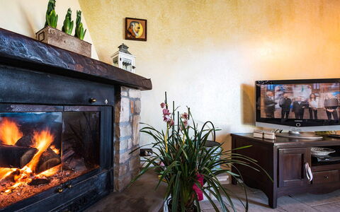 Villa Pandora: Haard, Meubilair, Interieur Ontwerp, Woonkamer, Verlichting, Warmte, Kamer, Bankstel, Fireplace
