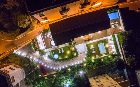 The Ivy Villa: Nacht, Tuin, Zwembad, Landschap Verlichting, Landscaping, Toevlucht, Backyard, Binnenplaats, Werf, Vogelperspectief