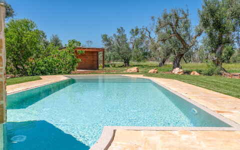 Le Camere di Corte Kalia by Raro Rooms: Blauw, Zwembad, Samengesteld Materiaal, Waterpartij, Toevlucht, Schaduw, Tegel, Backyard, Landscaping, Ontwerp