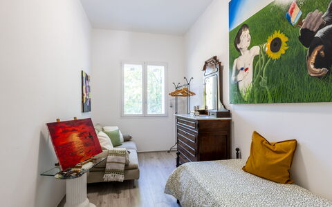 Art&Sea House: Meubilair, Interieur Ontwerp, Muur, Flooring, Verdieping, Slaapkamer, Fotolijst, Kamer, Bed, Verlichting