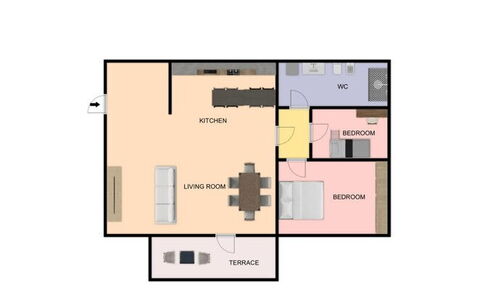 Suite Pineta: Woonkamer, Slaapkamer, Bed