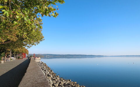 Lago di Vico 629: Blauw, Water, Zwemwater, Kust En Oceanic Landvormen, Bank, Kust, Zee, Meer, Kust, Ochtend
