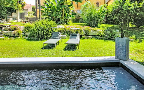 Emma: Zwembad, Struik, Tuin, Waterpartij, Samengesteld Materiaal, Backyard, Landscaping, Schaduw, Werf, Gazon