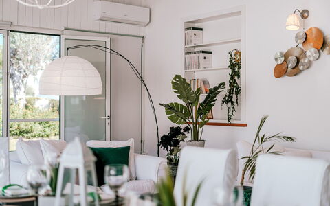 Villa Demal 8+2: Meubilair, Interieur Ontwerp, Verlichting, Lichte Inrichting, Plafond, Tafel, Woonkamer, Kamer, Bloempot, Kamerplant