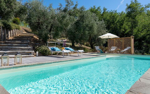 Villa Cristina 3: Blauw, Zwembad, Buitenmeubels, Toevlucht, Eco Hotel, Tuin, Backyard, Landscaping, Ligstoel, Waterpartij