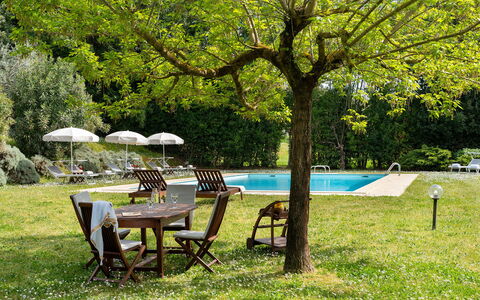 Villa delle Silerchie 10: Meubilair, Buitenmeubels, Tafel, Tuin, Schaduw, Buitentafel, Gazon, Stoel, Backyard, Werf