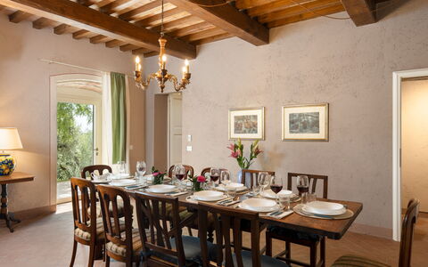 Il Poggione 10: Meubilair, Interieur Ontwerp, Eetkamer, Muur, Tafel, Stoel, Keuken En Eettafel, Hout, Plafond, Flooring