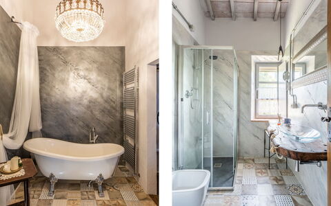 Villa Castiglione: Badkamer, Muur, Loodgieterswerkinrichting, Interieur Ontwerp, Flooring, Verdieping, Loodgieter, Verlichting, Huis, Kraan